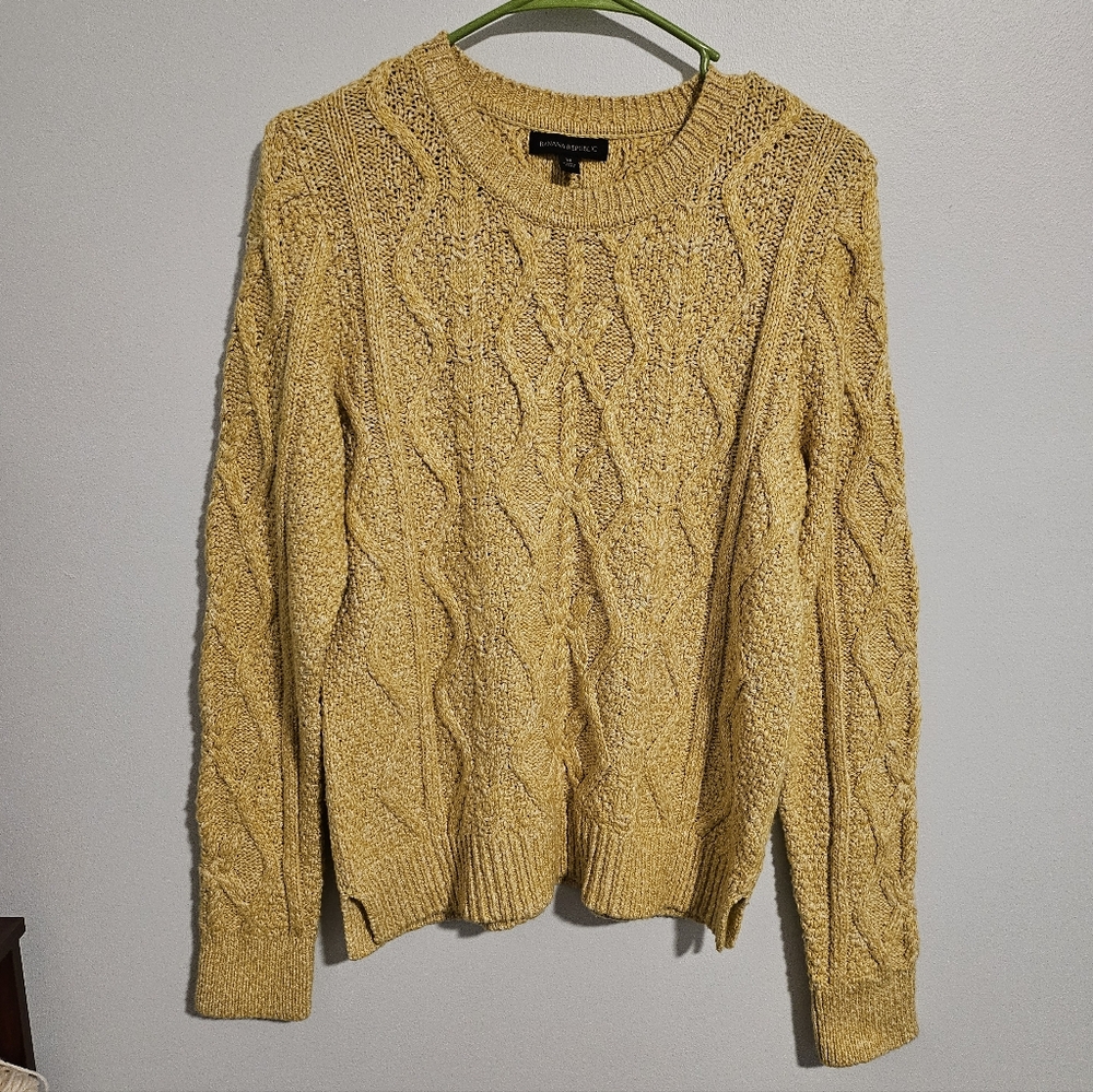 Banana Republic Cable Knit Sweater Women’s Medium Yellow Chunky Cozy Pullover